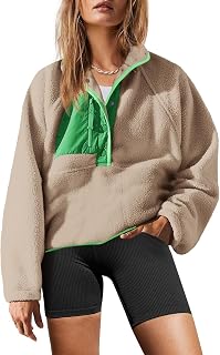 Yanekop Womens Fleece Pullover Jacket Sherpa Sweatshirt with Pockets