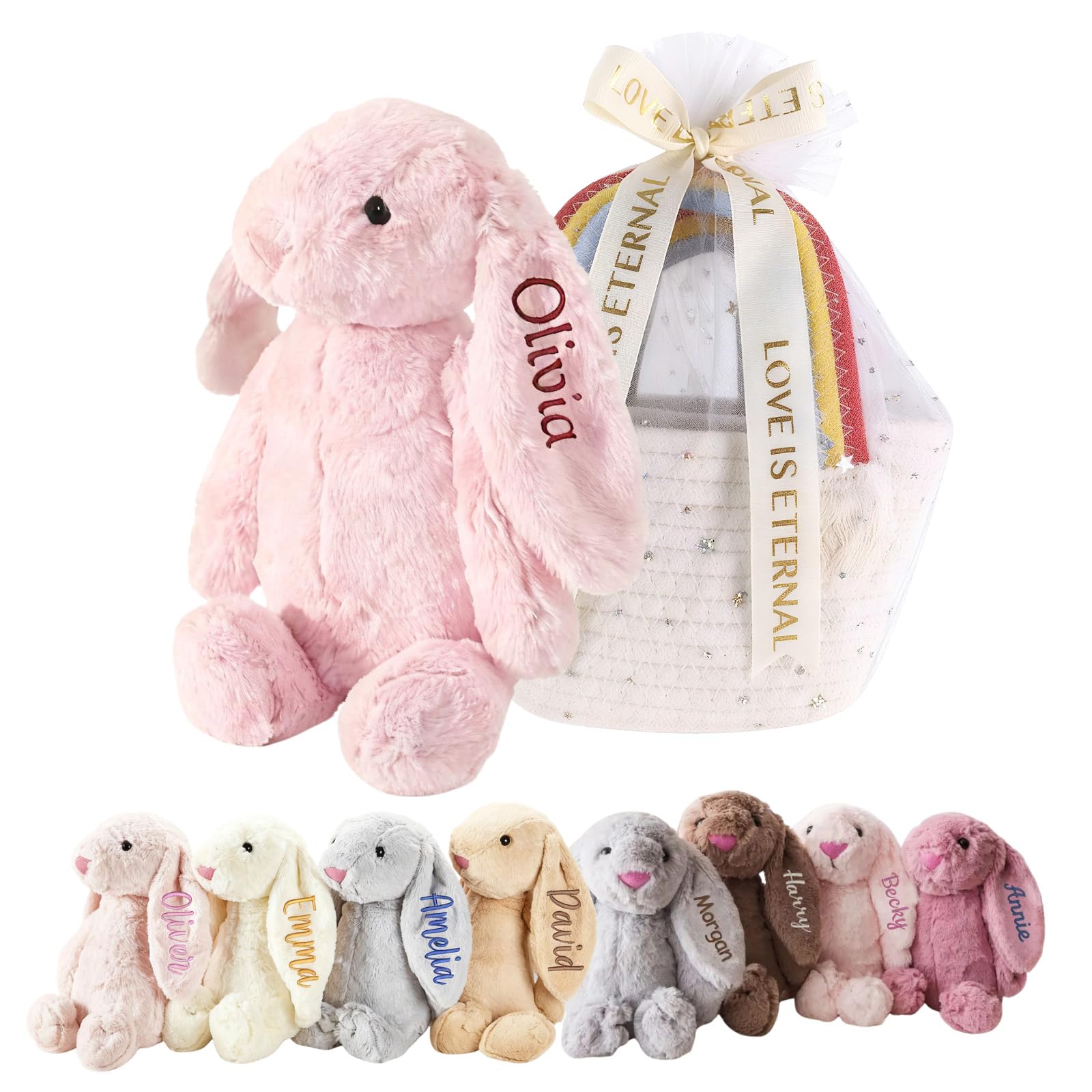 Custom Easter Bunny Plush for Babies with Embroidered Name, Handmade Personalize