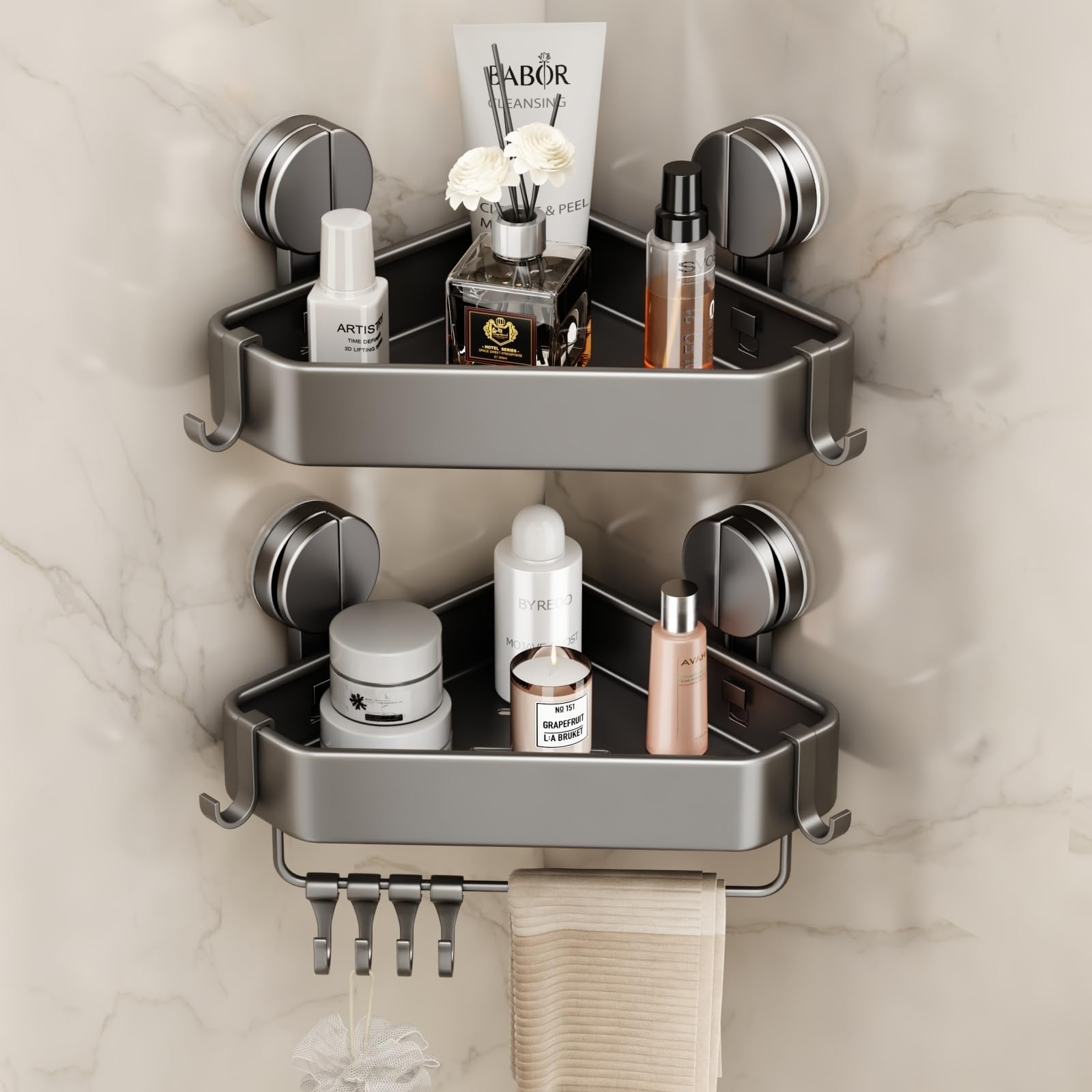 Mustorn Corner Shower Caddy Suction Cup, Shower Shelf No Drilling Bathroom Corne