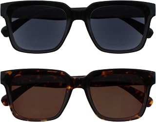 OPULIZE RA Reading Black & Brown Anti-Glare UV400 Sunglasses, Oversized Rectangle Frame Spring Hinges Unisex Sunglasses +3.00