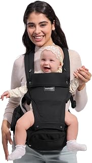 Momcozy Baby Carrier with Hip Seat for 5-36 Months/3.2-15kg, Black | 2-In-1 Forward-Facing, 6-Way Positions, Hip-Healthy M-Shape, X-Shaped Support, One-Person Wear, Fits Waist Up To 120cm