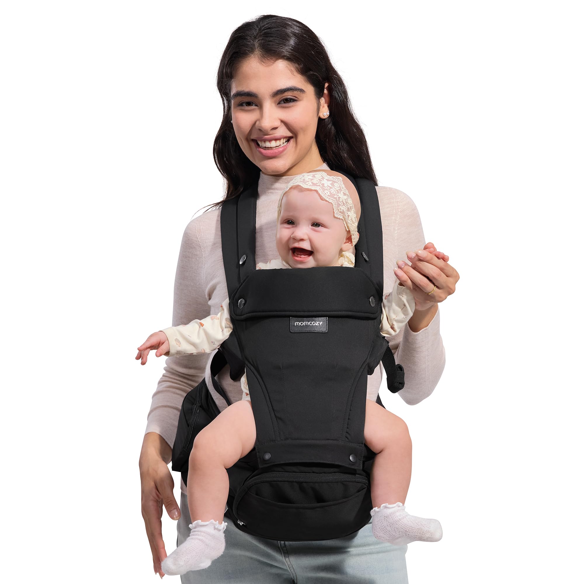 Momcozy Baby Carrier with Hip Seat for 5-36 Months/3.2-15kg, Black | 2-In-1 Forw