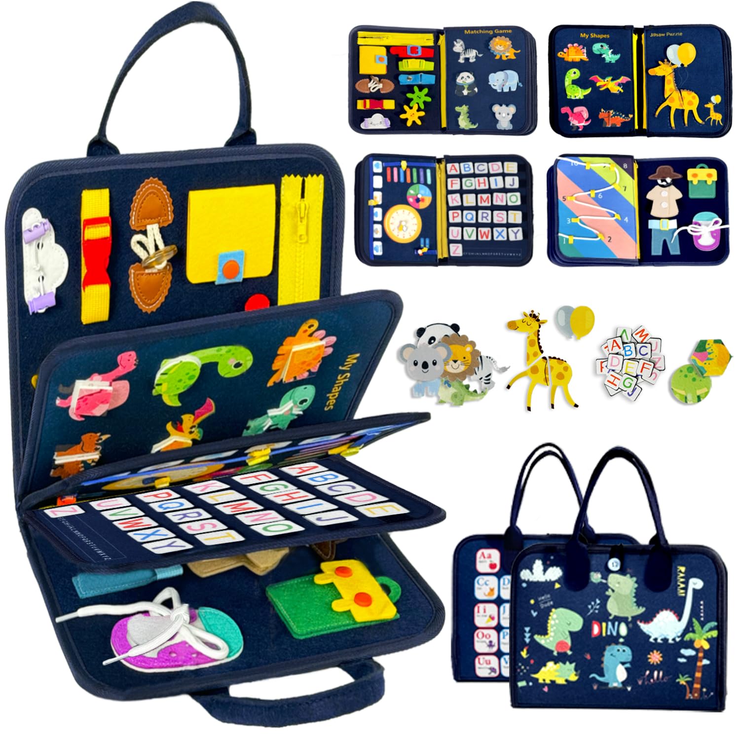 Qizfun Montessori Busy Board, Sensory Busy Book, Travel Toy, Birthday Gift | Eng