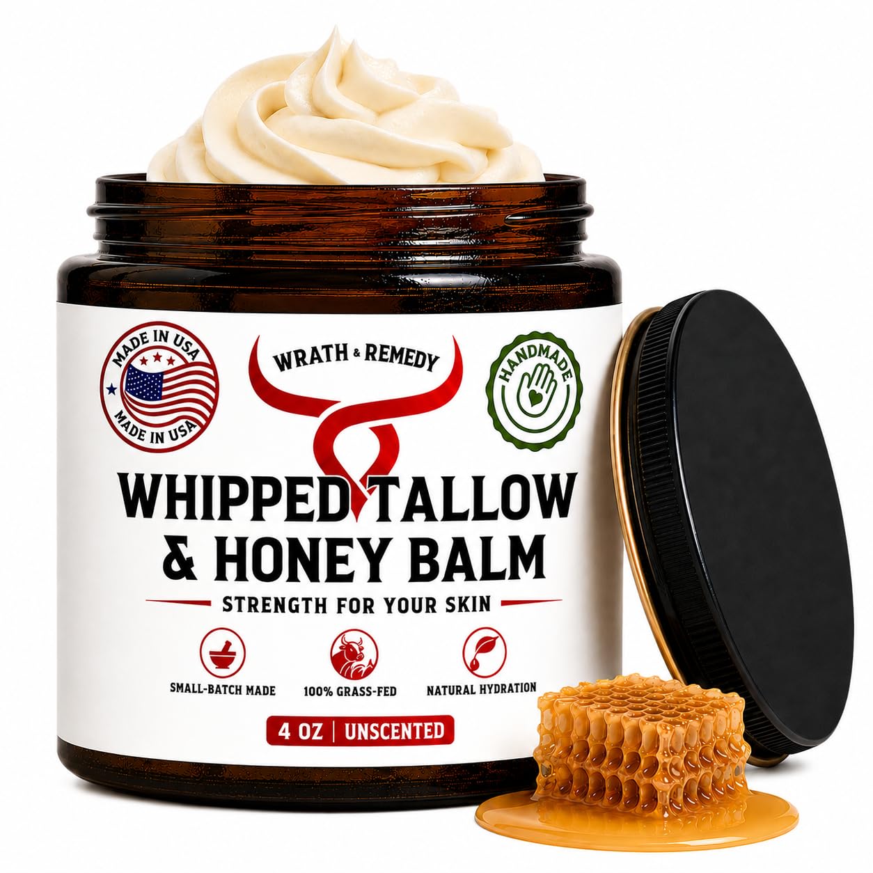 Organic Beef Tallow for Skin, Made in USA, Handcrafted, Unscented, 4 oz | Wrath 