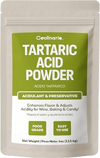 Coolinario Tartaric Acid Powder (4 OZ) Food Grade Natural Acidulant | Enhances Flavor & Adjusts Acidity, Ideal for Wine, Baking & Candy, Cream of Tartar, Confections & pH Balancing