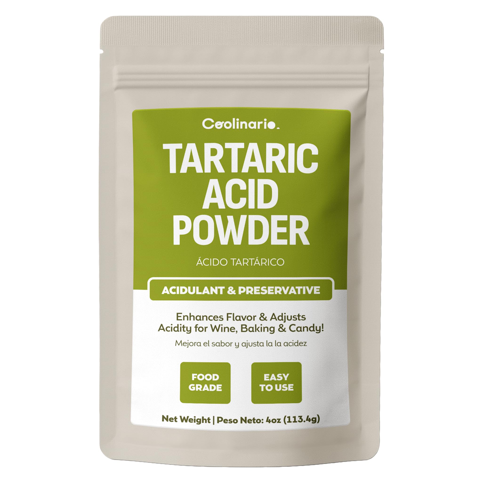 Coolinario Tartaric Acid Powder (4 OZ) Food Grade Natural Acidulant | Enhances F