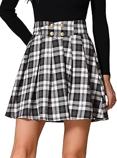 Allegra K Plaid Mini Skirt for Women's Tartan A-Line Vintage Pleated Skirt