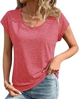 Women's Tops Scoop Neck Cap Sleeve T-Shirt Spring Summer Basic tees Blouse Fashion Dressy Casual Cute Top for Women