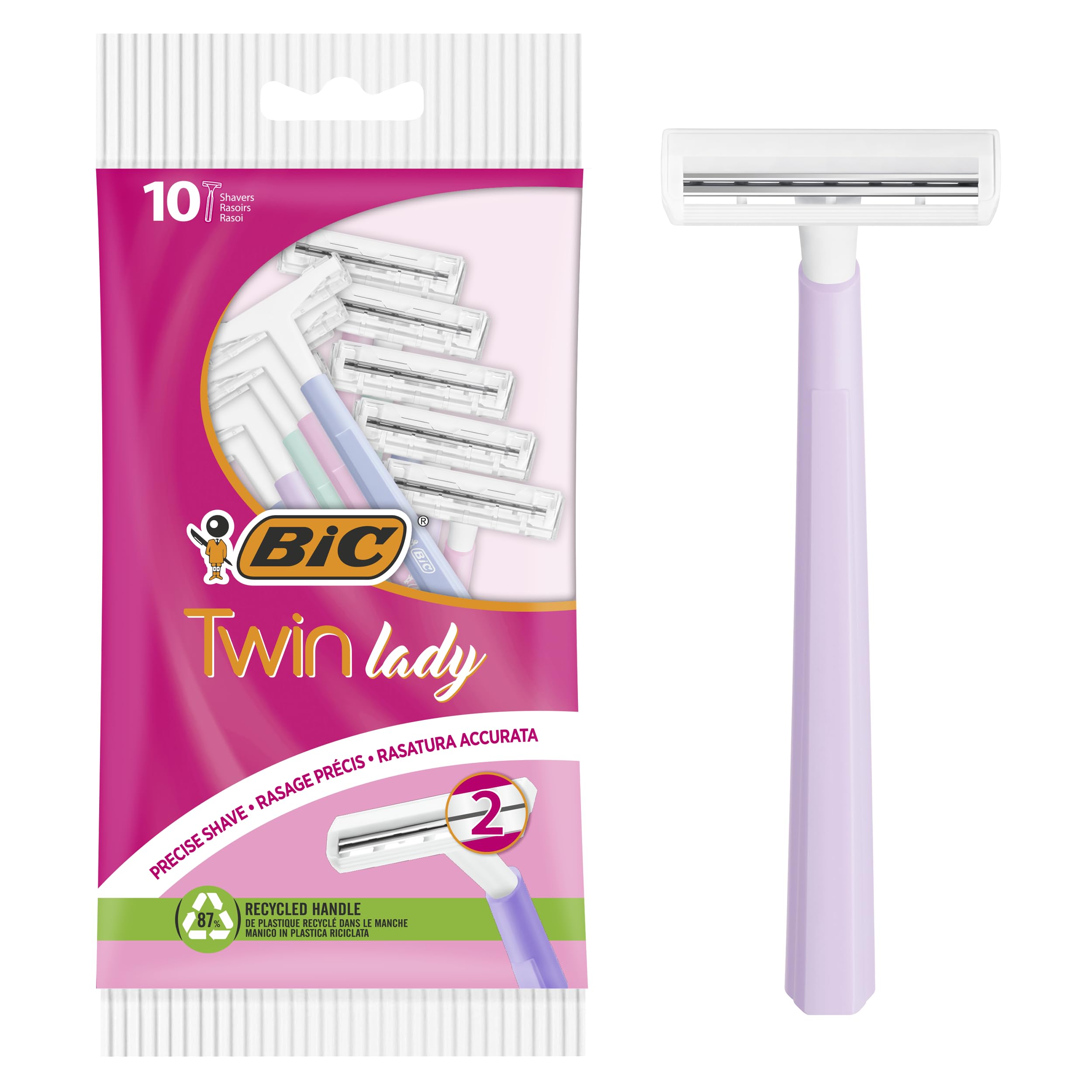 BIC Twin Lady Disposable Razors for Women, 2 Blade, Pastel Colours, Pack 10