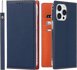 ELTEKER iPhone 15 Pro Mobile Phone Case [Genuine Leather] Flip Case with Card Slot, Protective Leather Case for iPhone 15 Pro Blue