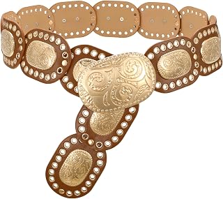 SANSTHS Women Concho Wide Western Disc Belt for Jeans Dress, Cowgirl Cowboy Boho Belt for Ladies