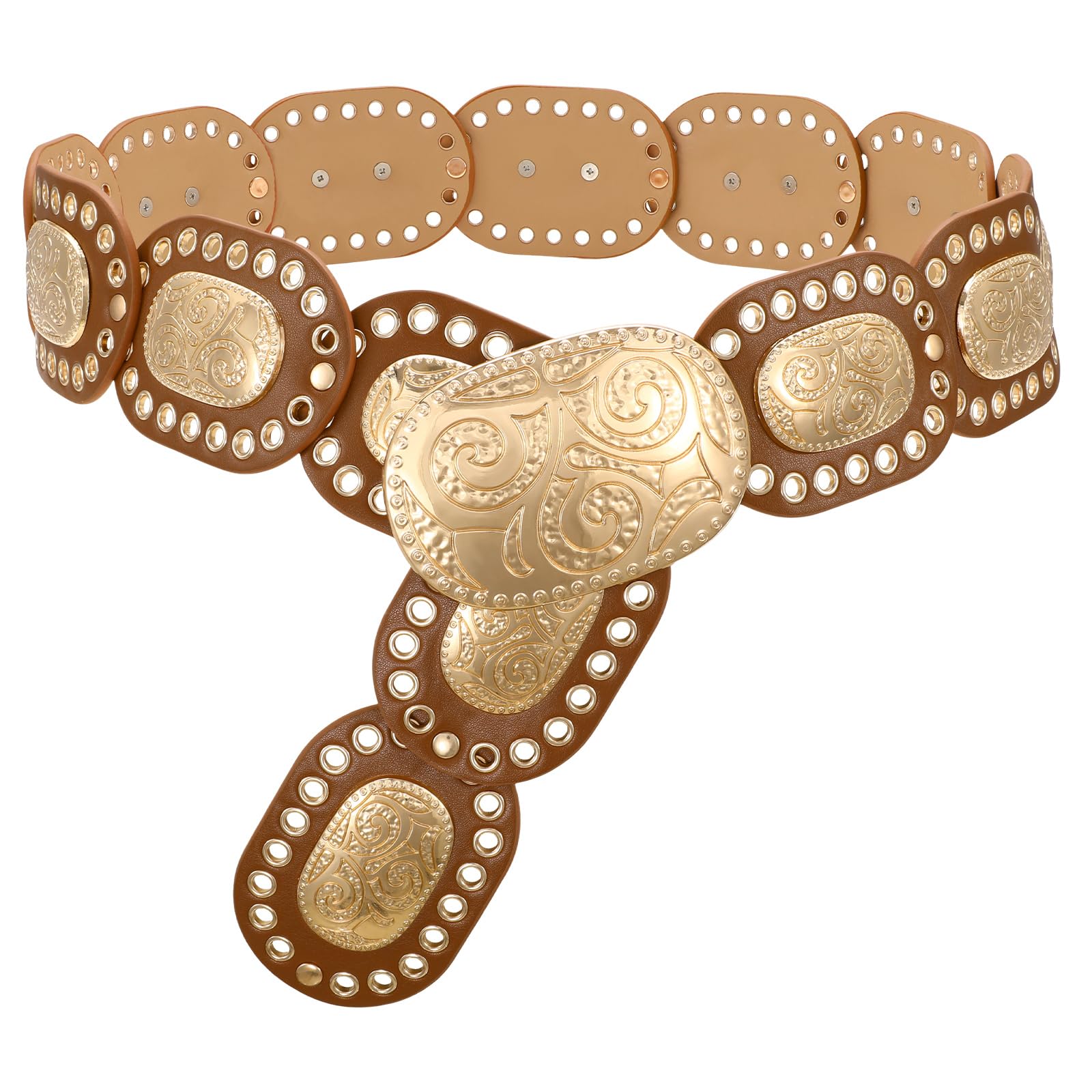 SANSTHS Women Concho Wide Western Disc Belt for Jeans Dress, Cowgirl Cowboy Boho