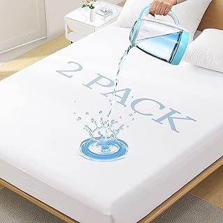 Softhour 2-Pack Twin Mattress Protector, Waterproof Mattress Protector | Deep Pockets Fit 6-18 Inch Beds, Knitted Breathable Dirt-Proof bed protector Washable for Home, Dorm, White