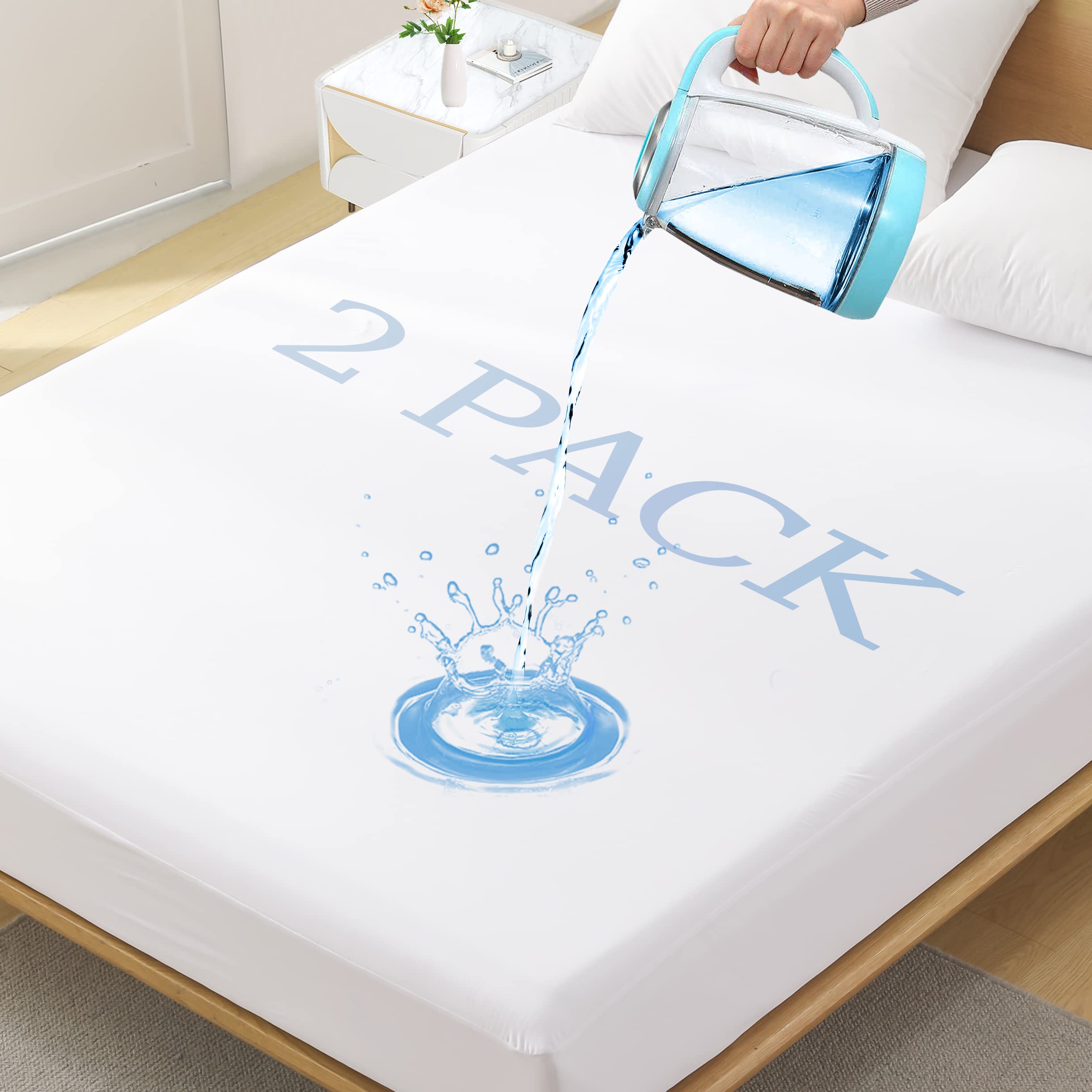 Softhour 2-Pack Twin Mattress Protector, Waterproof Mattress Protector | Deep Po