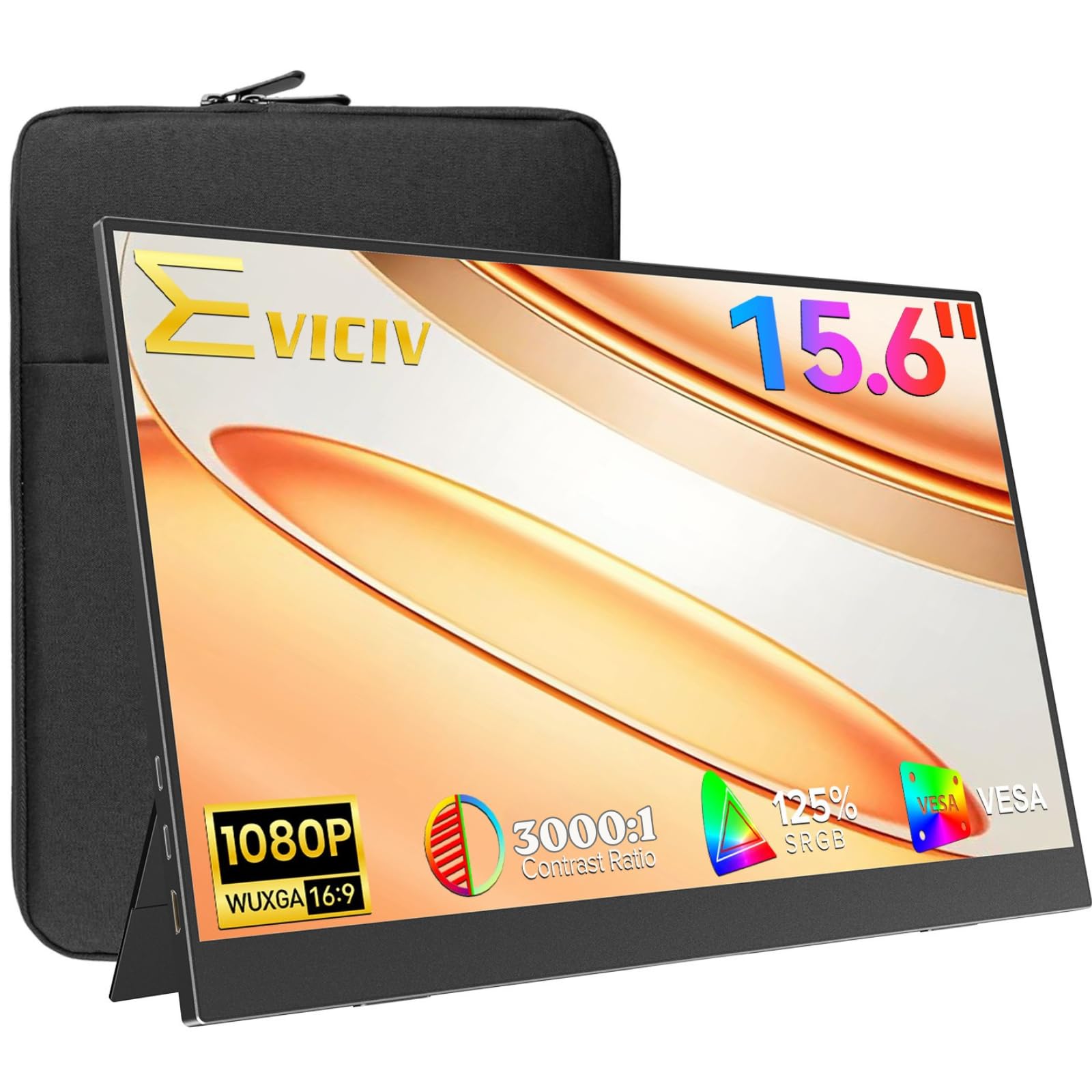 EVICIV 15.6" 1080P Portable Monitor with Case for Laptop/PC/Game Console | 125% 