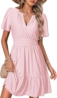 Simplee Womens 2025 Summer Mini Dress Eyelet Short Sleeve Cocktail Short Dresses Cute A Line Sun Dress with Pockets