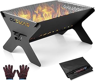 Odoland Portable Folding Charcoal Grills for Outdoor Cooking Bonfire BBQ | Heavy Duty Iron, Campfire for Picnic Patio Backyard, Firepit and Barbecue Grill, Easily Set Up with Carry Bag Compact Size