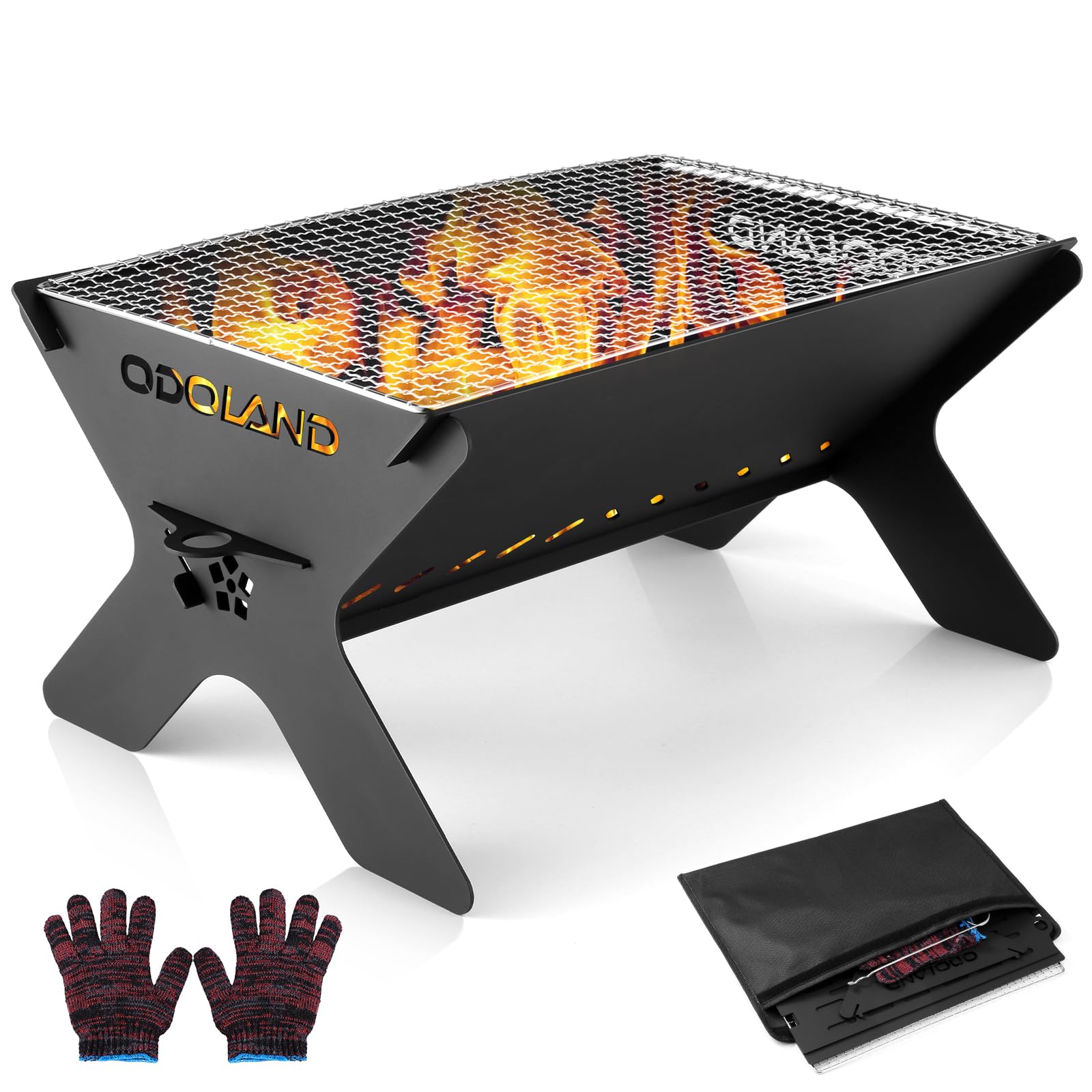 Odoland Portable Folding Charcoal Grills for Outdoor Cooking Bonfire BBQ | Heavy