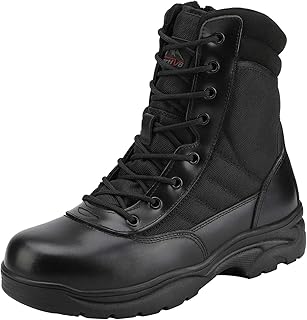 NORTIV 8 Men's Military Tactical Work Boots | Side Zipper Leather Motorcycle Combat Boots for Outdoor Work Hiking Tactical Use and Daily Wear Trooper