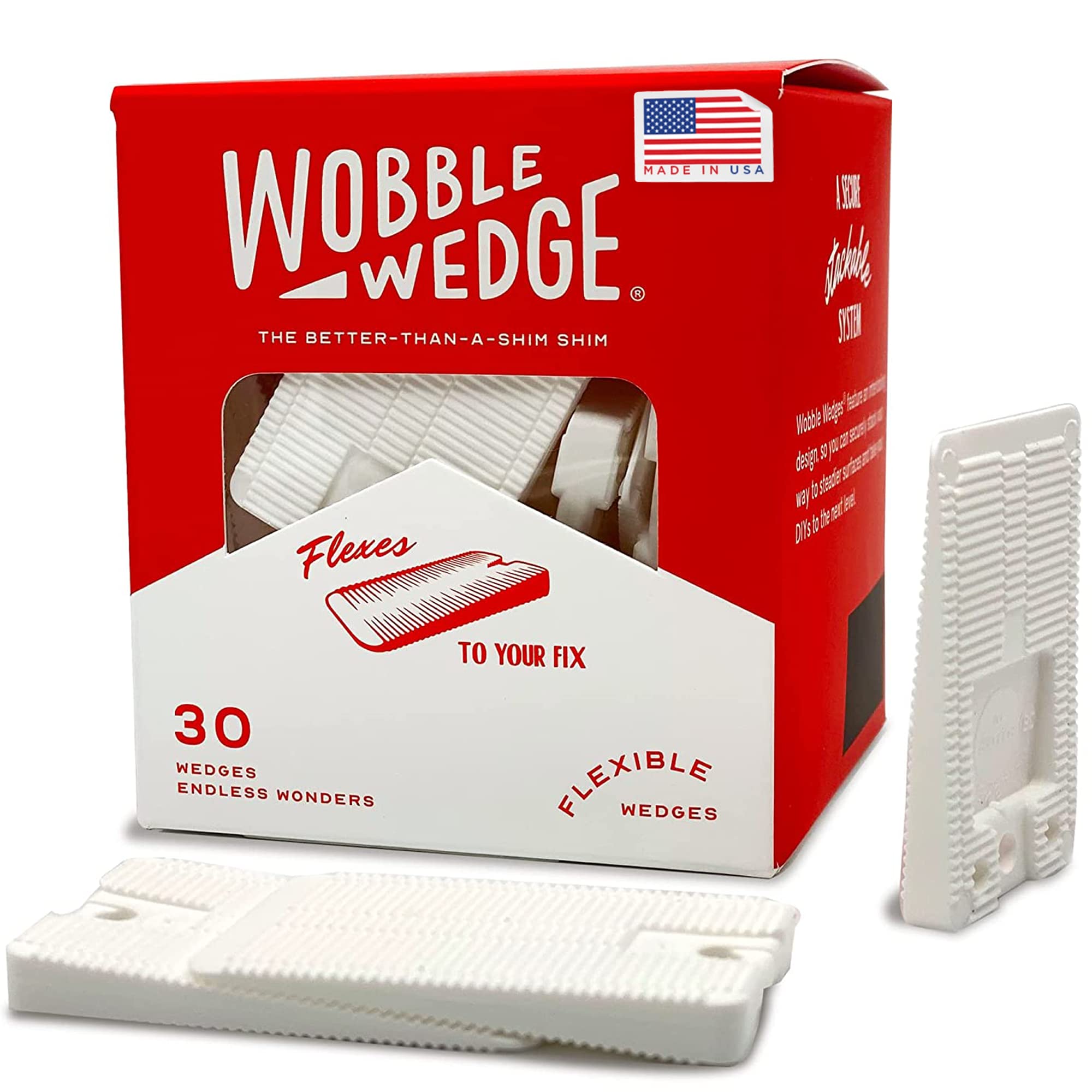 Wobble Wedge Plastic Shims for Leveling, Furniture Wedges, White, 30 Pack | Flex