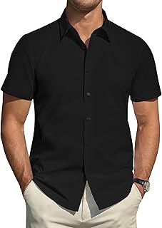 J.VER Men's Short Sleeve Stretch Shirts Stain Resistant Shield Casual Buttoned Formal Shirts Solid Color