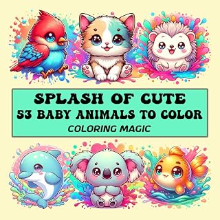 53 Baby Animals to Color: Adorable and Exotic Big-Eyed Cartoons of Mammals, Birds, Reptiles, Amphibians, Fish, and Crustaceans from Zoos, Farms, and Aquariums (Splash of Cute)