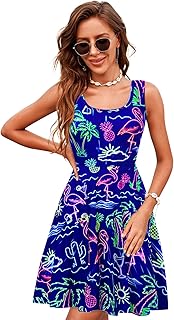uideazone Women Funny Print Sleeveless U Neck A Line Casual Midi Dress