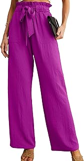 IWOLLENCE Women High Waist Palazzo Pants, Adjustable Knot Ankle Wide Leg Trousers Pockets Beach Vacation Lounge Office