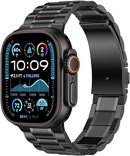 Anlinser Metal Straps Compatible with Apple Watch Strap 49mm 46mm 45mm 44mm 42mm, Five-link Stainless Steel Bands for iWatch Ultra 3/2/1 SE Series 11 10 9 8 7 6-1 (Black)