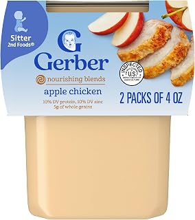 Gerber Stage 2 Apple Chicken Baby Food, 4 Oz, 16 Pack | Stage 2 puree; apple chicken; 16 x 4 oz tubs