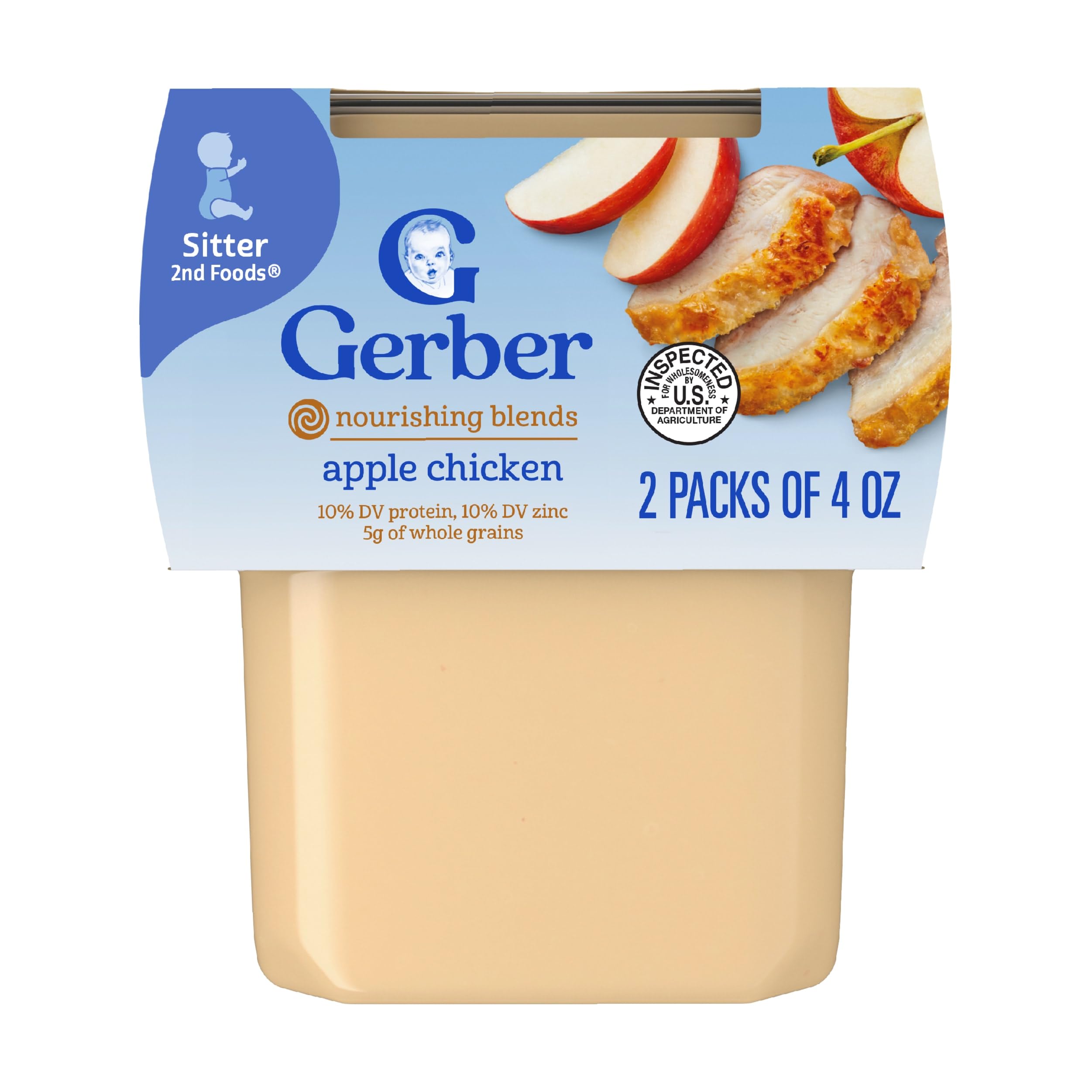 Gerber Stage 2 Apple Chicken Baby Food, 4 Oz, 16 Pack | Stage 2 puree; apple chi