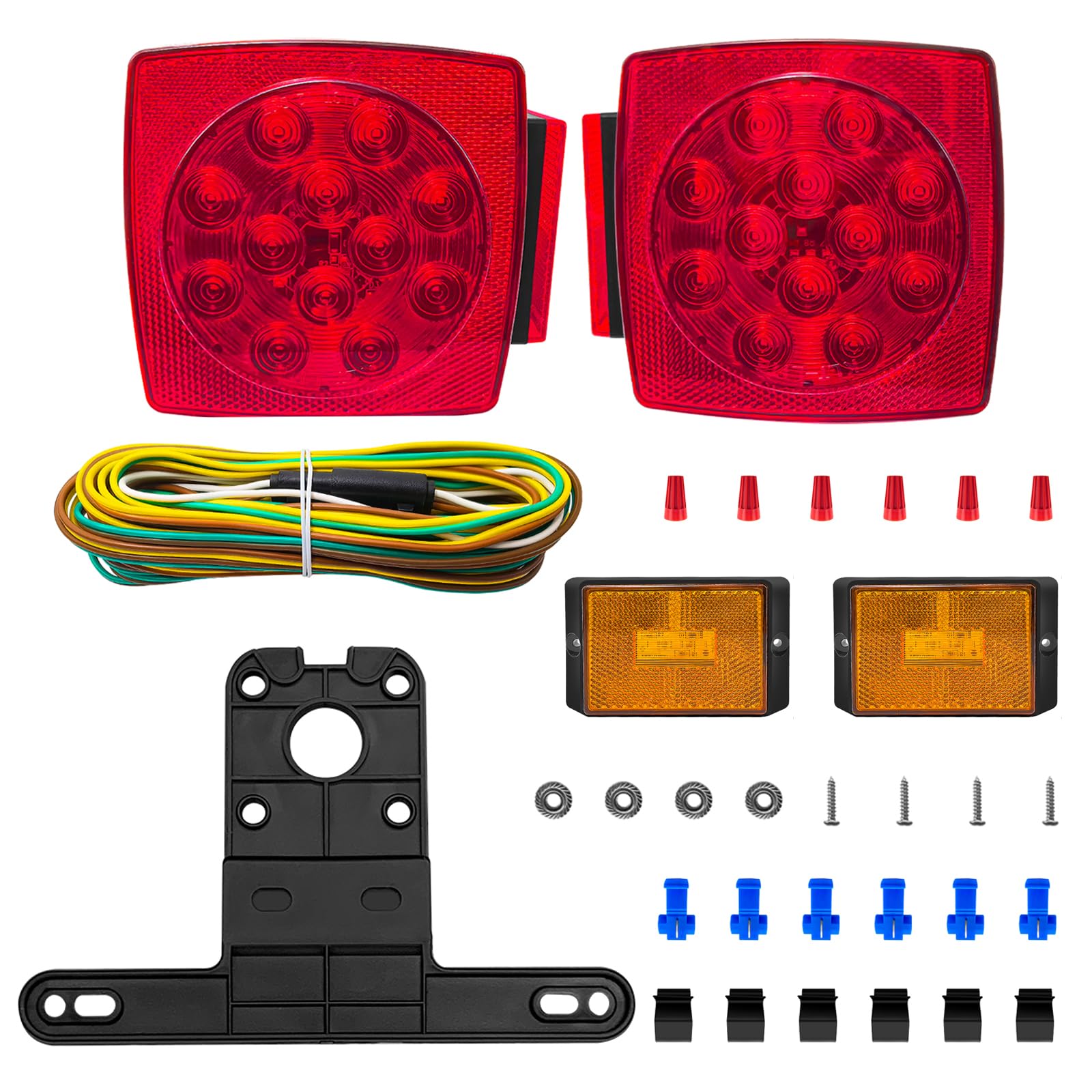 fouwick LED trailer lights Kit, 12V Submersible Tail Marker Lights Wiring Lamp H
