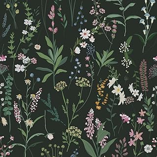 GaliGali Peel and Stick Wallpaper Floral Boho Wall Paper Vintage 17.3"x393" | Wallpaper for Kitchen, Vinyl Waterproof Dark Green Background Contact Paper for Home Decor CA.5172-1-10
