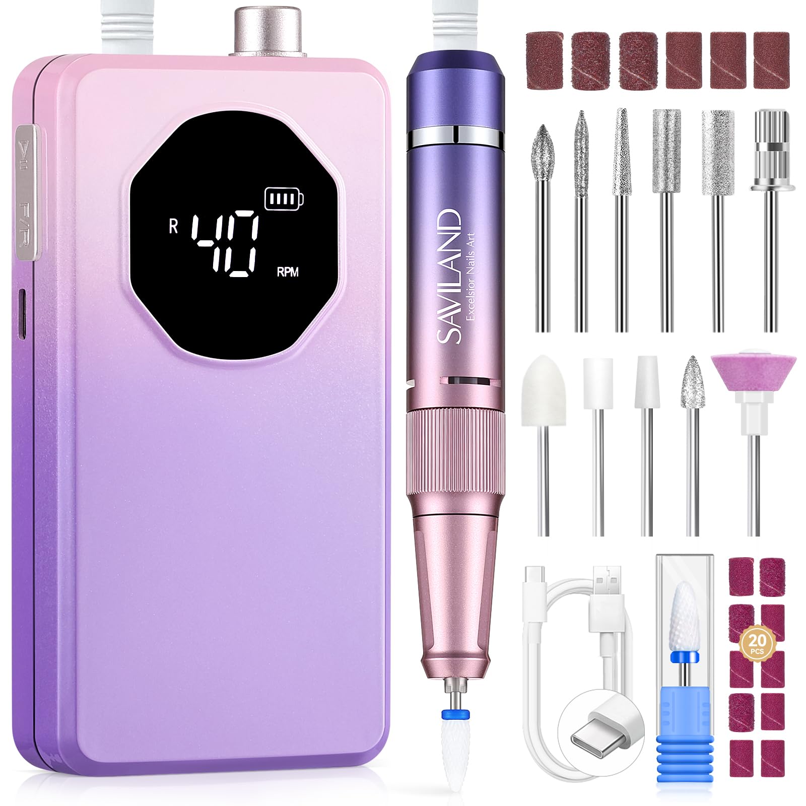 SAVILAND Nail Drill Professional 40000RPM 30S Fast Removal for Acrylic Nail | Lo