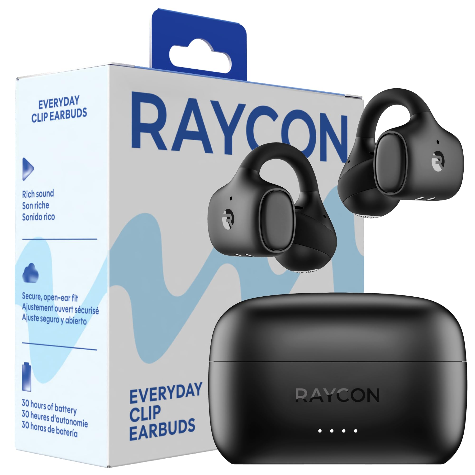 Raycon Everyday Clip On Earbuds, Open Ear & Water Resistant, 30Hr (Black) | Nick