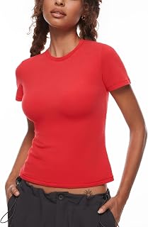 INLYRIC Women's Summer Short Sleeve Tops - Cotton Trendy Cute Basic Casual Crew Neck Single Layer T Shirts Tees Tops