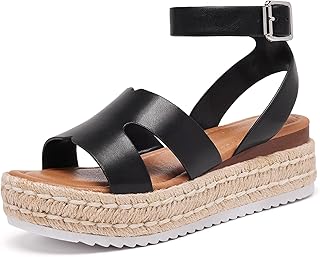 Women's Platform Espadrilles Sandals Adjustable Ankle Strap Buckle Wedge Open Toe Casual Summer Shoes