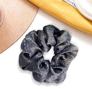 Large Decorative Hair Tie, Satin Scrunchies for Women, Softer than Silk for Hair, Sparkly Fashion Necktie and Thick Hair Styling Band (Navy Blue)