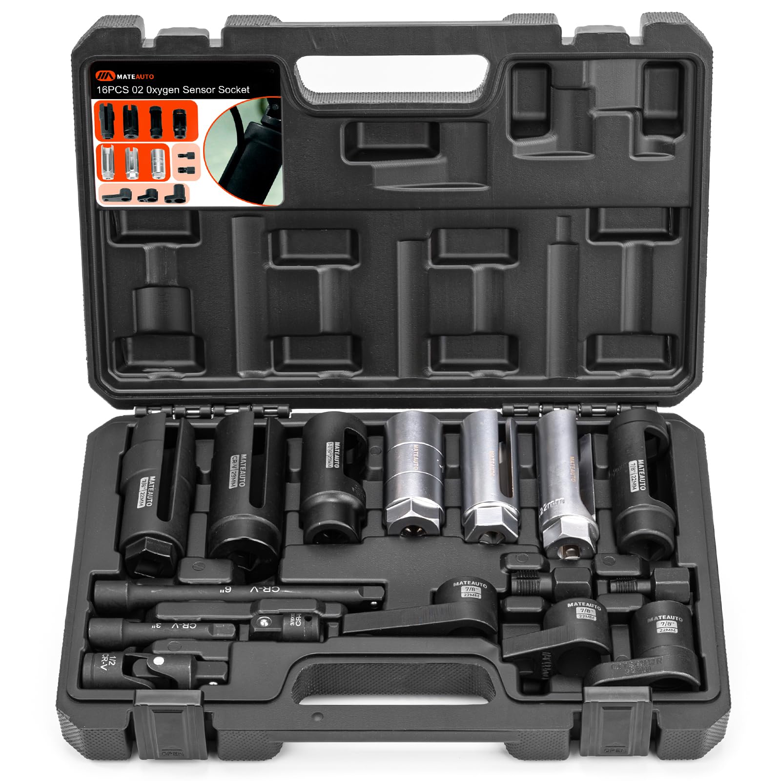 MateAuto 16 Piece Oxygen Sensor Socket Set w/Thread Chaser | O2 Sensor Socket Re