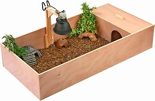KCT Large Wooden Tortoise Table Reptile Vivarium Cage Hide with Open Run and Lamp Arm