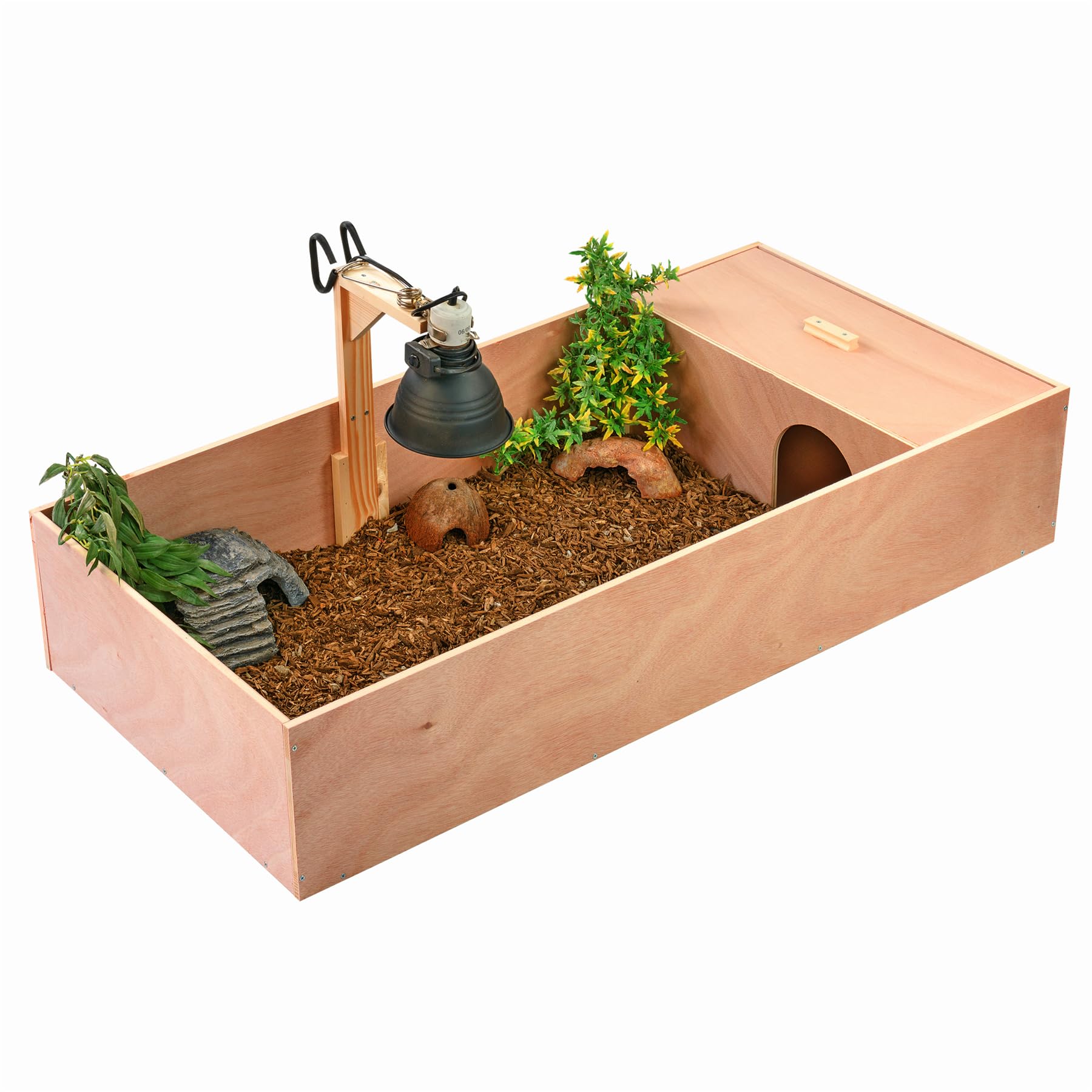 KCT Large Wooden Tortoise Table Reptile Vivarium Cage Hide with Open Run and Lam