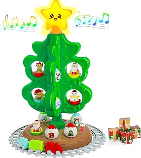 My First Christmas Tree for Kids, Light Up Star Musical Toy Toddler Christmas Tree Decoration Toy Set with Colorful Ornaments DIY Train&Track, Roly Poly Toys, Finger Puppets Xmas Gifts for Boys Girl