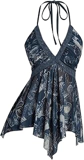 BEAUDRM Women's Y2k Cheetah Print Top Leopard Flowy Halter Going Out Tops