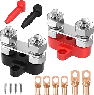 Joinfworld Bus Bar 12V 250A Power Distribution Block Dual 3/8" Studs Marine Battery Bus Bar Junction Block for Automotive Car Boat - Positive&Negative