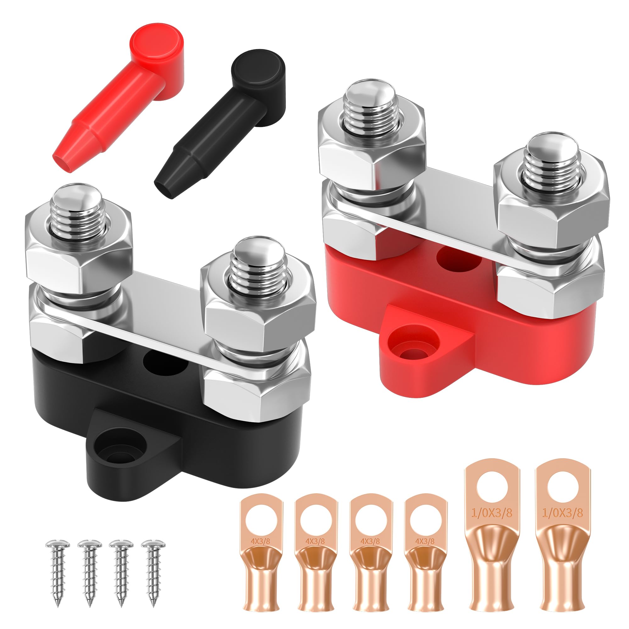 Joinfworld Bus Bar 12V 250A Power Distribution Block Dual 3/8" Studs Marine Batt