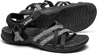 UBFEN Sandales de randonnée pour femme avec sangles et soutien de la voûte plantaire, plage, vacances, camping décontracté, A noir et gris, 41 EU