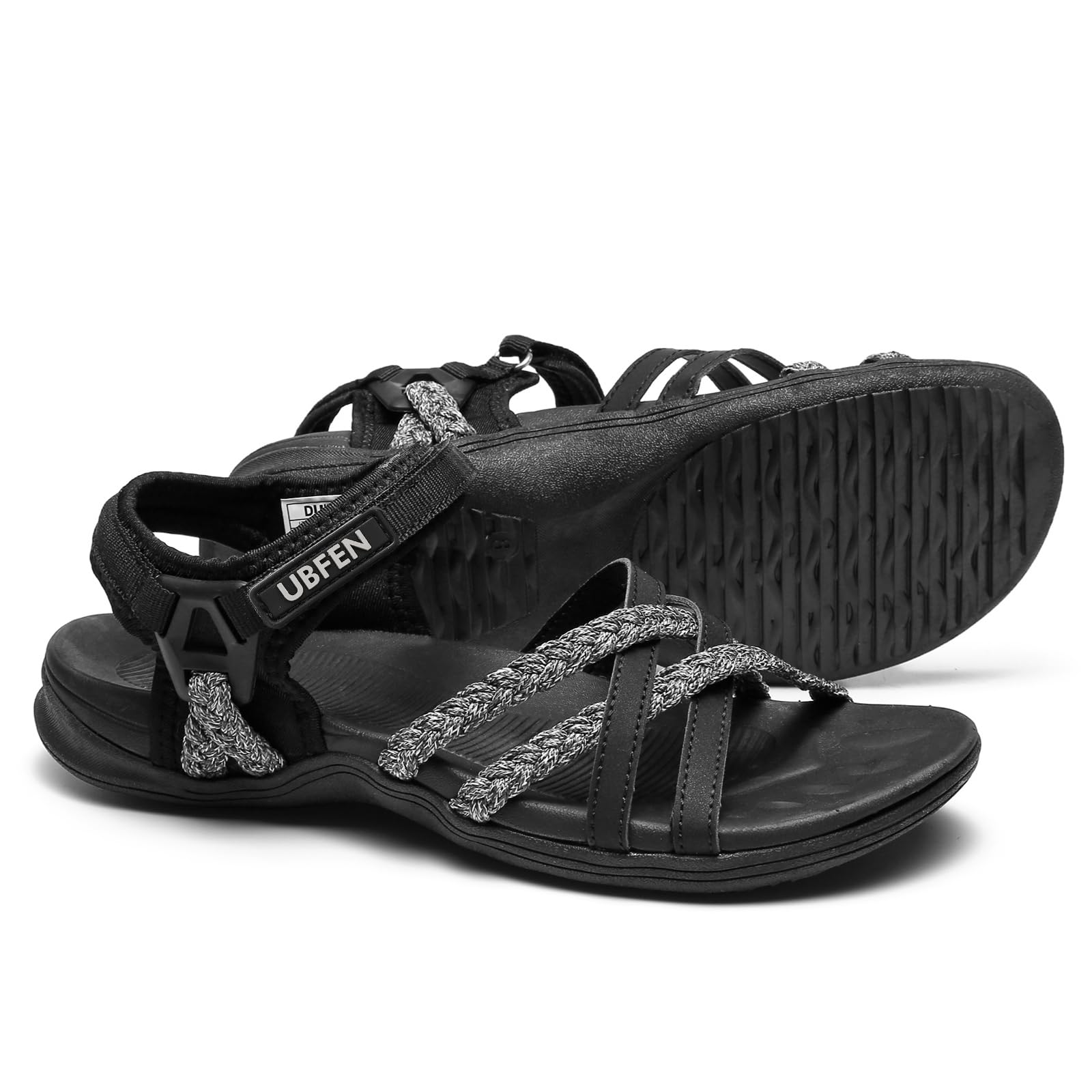 UBFEN Sandales de randonnée pour femme avec sangles et soutien de la voûte plant