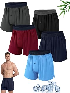 IGOLUMON Mens Bamboo Boxers Shorts Multipack 5 Pack-Ultra-Soft Breathable Loose Fit Underwear Trunks with Open Fly Elasticated Waistband & Moisture Wicking Fabric for Anti-Chafing Comfort