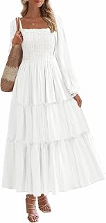 PRETTYGARDEN Maxi Dresses for Women 2026 Fall Boho Long Sleeve Smocked A Line Ruffle Holiday Party Long Dress with Pockets