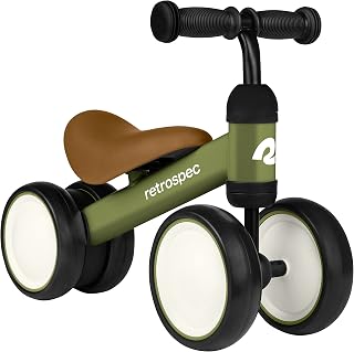 Retrospec Cricket Baby Balance Bike 1 Year Old, Toddler Bike 12-24 Months | 44lb Capacity, 1 Year Old Boy Toy, First Birthday Gifts for Boys and Girls, 4 Wheel Ride On Toy, 95% Assembled, Lightweight